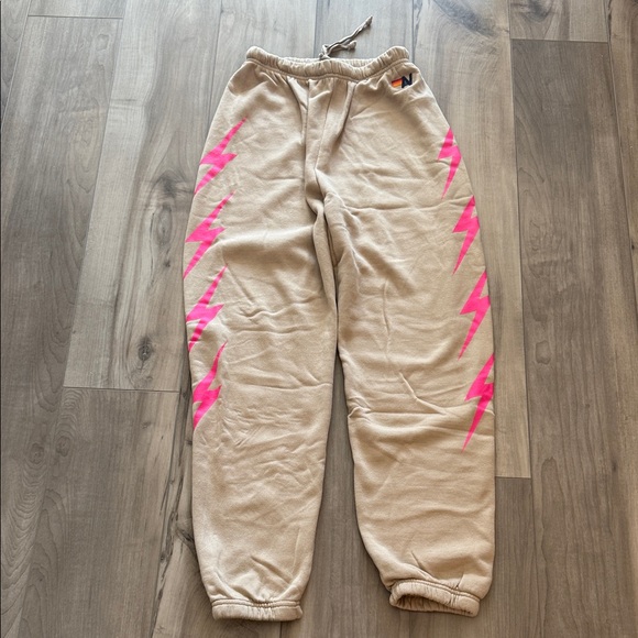 Aviator Nation BOLT 4 Sweatpants in Sand Beige and Neon Pink. New without tags - Picture 5 of 11